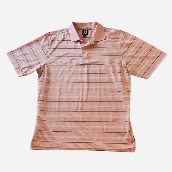 FootJoy FJ Mens Golf Polo Short Sleeve Pink Striped Shirt Size L - Picture 1 of 8